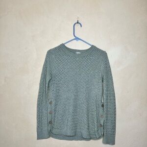 Green Knit Sweater with Button Details